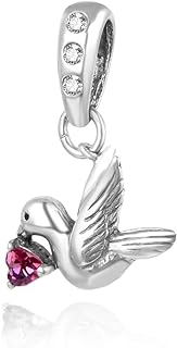 Adabele 1pc Authentic Sterling Silver Hypoallergenic Dangle Cubic Zirconia CZ Diamond Freedom Lover Bird Birthstone Charm Fit Pandora All Other Bracelet Necklace Personalized Jewelry Women Gift