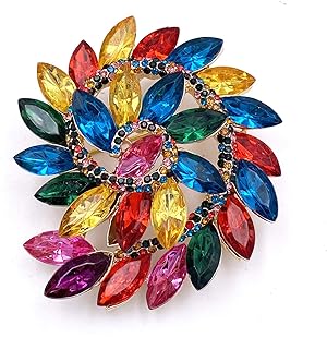 LAXPICOL Vintage Women's Multicolor Austrian Crystal Elegant Flower Brooch Wreath Wedding Pendant Broach Pin