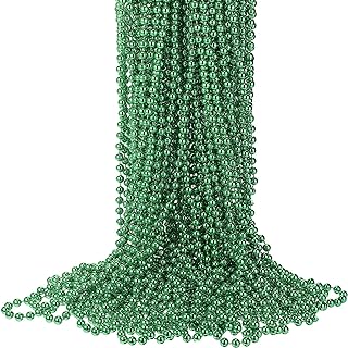 24 Pcs Metallic Bead Necklaces Mardi Gras Party Round Beaded Necklaces Bulk for Patriotic Day, Halloween, Christmas, Party Favor, Carnival