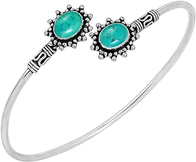 Oval-Shaped, Silver-Plated Turquoise Cuff Bracelet for Women - Exquisite Jewelry Gift for Mom, Wife, or Sister