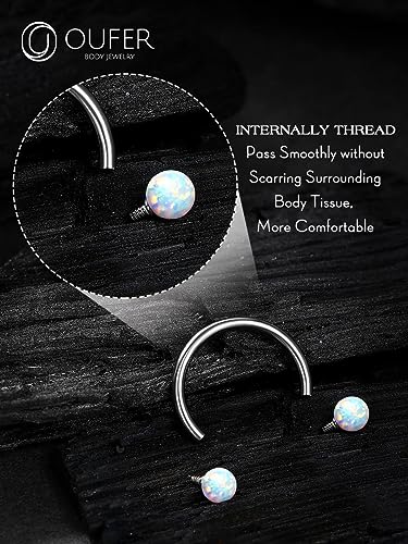 Septum Rings 16g, G23 Solid Titanium Septum Piercing, Internally Threaded Spherical Design Opal Septum Jewelry, Helix Daith Snug Conch Piercing Jewelry For Women Men