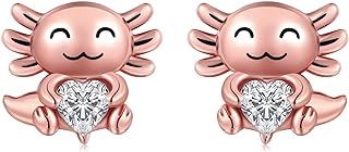 Women's 925 Sterling Silver Axolotl Stud Earrings with Push Back Design - Cute, Adorable Animal-Inspired Jewelry Gift for Daughters, Granddaughters, and Pokémon Fans
