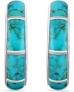Shop LC Santa Fe 925 Sterling Silver Push Back Turquoise Hoop Earrings for Women's Boho Western Style