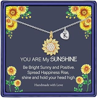 14K Gold Plated Sunflower Pendant Necklace with Cubic Zirconia Gem for Women & Girls - Lobster-Claw Clasp, Cable Chain - Sunshine Jewelry Gift
