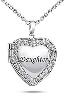 Lobster-Claw Clasp Tiny Locket Necklace with Cable Chain and Glass Crystal, Ideal Gift for Daughter, Love Heart Design