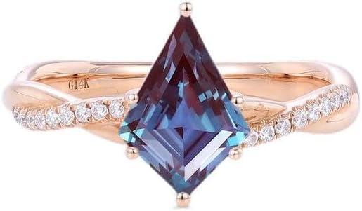 Kite-Cut Alexandrite Engagement Ring for Women, Solid 14K Rose Gold Infinity Ring, Perfect Jewelry Gift for Her
