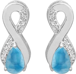 925 Sterling Silver Push Back Larimar Stud Earrings in Cross Design for Women - Pear Shape Gemstone Earring