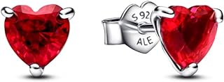 Sterling Silver Red Heart Crystal Stud Earrings with Secure Push Back - Charming Pandora Jewelry
