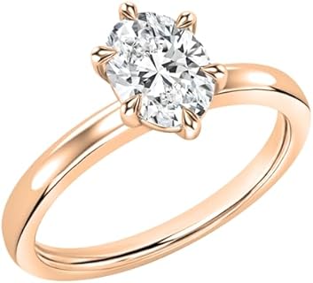 Elegant Oval Lab-Created White Diamond Engagement Ring in 10K Solid Rose Gold for Women
