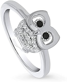 BERRICLE Sterling Silver Owl Cubic Zirconia CZ Fashion Ring for Women, Rhodium Plated Size 4-10