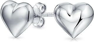 Small Love Heart Shaped Puffed Stud Earrings For Women For Girlfriend Polished .925 Sterling Silver 8MM Engrave Initials