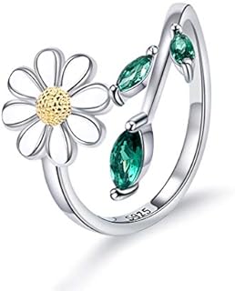 Daisy Cubic Zirconia Engagement Ring in 925 Sterling Silver with Spinner Stress Relief Design for Women