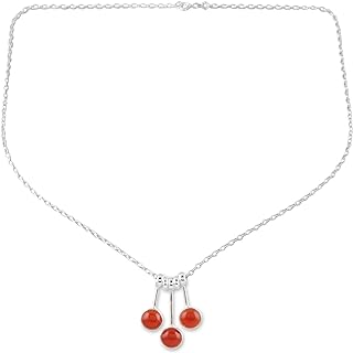 NOVICA Handmade .925 Sterling Silver Carnelian Pendant Necklace Modern with Gems India Gemstone Good Luck 'Fiery Dangle'