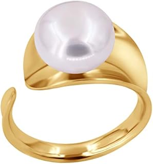 Sterling Silver Clasp Type Women's Freshwater Pearl Statement Ring in Yellow Gold Plating for Everyday Elegance