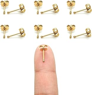 Gold-Plated Cubic Zirconia Ball Nose Stud for Women/Girls with Push Back Finding, Perfect for Lobe, Cartilage, Helix Piercings, Modern Minimalist Design