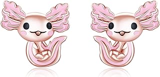 925 Sterling Silver Axolotl Earrings White Gold/Rose Gold Axolotl Jewelry for Women Girls Pink/Blue Axolotl Gifts