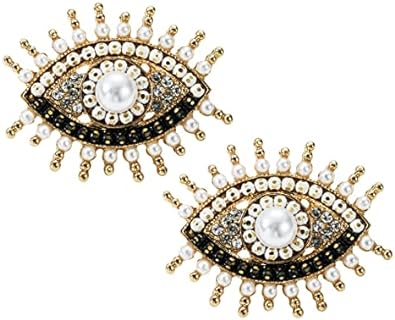 Pearl Evil Eye Earrings, Bohemian Beaded Evil Eye Dangle Earrings for Women, White Evil Eye Earrings, Sparkling Eye Stud Earrings Evil Eye Boho Jewelry, Pearl Eye Drop Earrings for Girls, Zinc, no