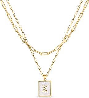 Layered Gold Initial Necklaces for Women, Chunky 14K Gold Plated Paperclip Chain Necklace for Women Gold Coin Simple Letter Pendant Necklace Layering Necklaces Layered Necklace for Women Gold Jewelry