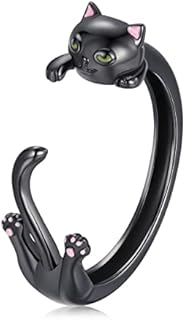 Cat Rings for Women Sterling Silver Adjustable Animal Ring Dainty Stackable Rings Cute Cat Ring Gifts for Cat Lovers