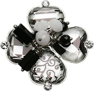Tamarusan Brooch Black And White Clover Onyx Handmade Resin
