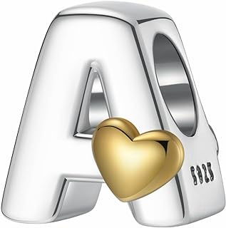 ChenYuTe A~Z Alphabet Charm Letter Beads 925 Sterling Silver with Heart-shaped 5A Cubic Zircon Stones fits Pandora European Bracelets Necklace Women Jewelry Gift