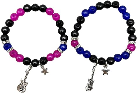 Pingyongchang Y2k Guitar Star Matching Bracelets for Women Girls Rose Flower Stone Beads Stretch Bracelet Friendship Couples Relationship Distance Bracelet for Women Men