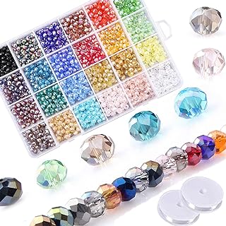 1200Pcs Faceted Rondelle Beads, Messar 6mm Crystal Glass Beads AB Color Plated Bicone Faceted Glass Beads for Bracelet Necklace Jewelry Making Set DIY Craft Projects (24 Mixed Colors)