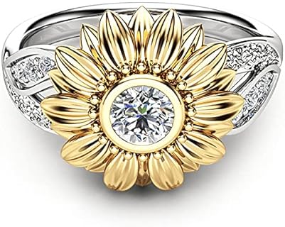 1 1/9 CT Round Shape White Cubic Zirconia Sunflower Split Shank Floral Wedding Engagement Ring In 14K White Gold Plated 925 Sterling Silver (1.10 Cttw)