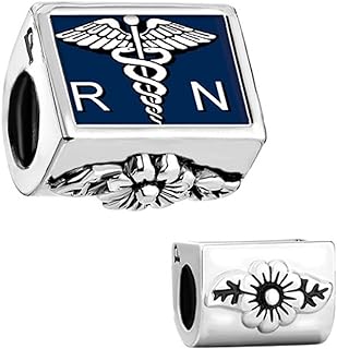 Silver-Plated Heart Photo Bead Bracelet Charm with Registered Nurse Symbol - Ideal Gift for Medical Professionals - USA Made