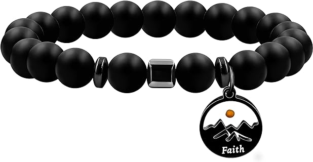 Uloveido Natural Stone 8MM Beads Bracelet with Faith Mustard Seed Charms Inspirational Courage Bracelets for Women Men