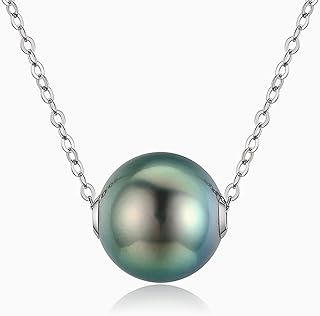 18K Gold Floating Tahitian Black Single Pearl Pendant Necklace with 18K Solid Gold Chain or 18K Gold Plated 925 Sterling Silver Chain- Birthday Anniversary Jewelry Gifts for Wife Mom Daughter Women
