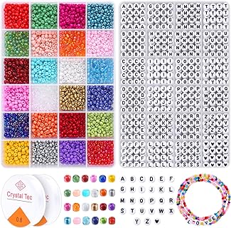 5000Pcs 4mm Seed Beads and Letter Beads 24 Colors Glass Beads Kit with 1200pcs Alphabet Beads for Jewelry Making, Jewelry Beads Set for Necklace Earring DIY Craft Jewelry Making Girls Christmas Gifts