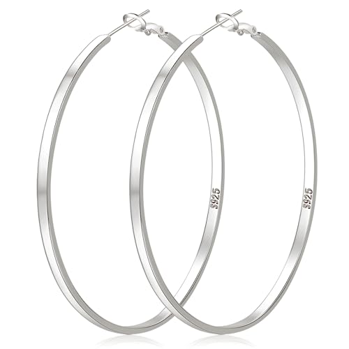 LOUMILEO Sterling Silver Hoop Earrings Large Silver Hoop Earrings for Women Lightweight Big Silver Hoop Earrings Hypoallergenic Thin Silver Hoop Earrings for Women Girls 30/40/50/60/65/70MM