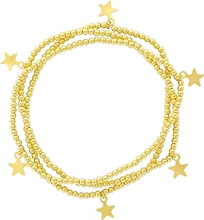 And Lovely 14K Gold or Silver Plated Bead Stretch Bracelet with 14K Gold Plated Star Charm - Stackable Stretch Bracelet - Set of 3