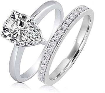 Elegant Pear-Shaped Cubic Zirconia Engagement Ring in Platinum-Plated 925 Silver - Realistic Simulated 1.5 Carat Diamond with Semi-Eternity Band, Size 5