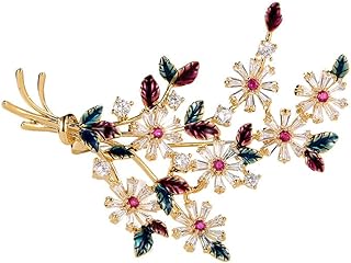 14k White and Yellow Gold Pin Clasp Moissanite Daisy Brooch Pin. Elegant Handmade Design for Women's Coat and Cardigan. Perfect Birthday Surprise.