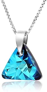 Spring Ring Clasp Austrian Crystal Necklace - Rolo Chain Type Swarovski Gem for Her – Chic Bijoux with Sterling Silver & Blue Pendant Design