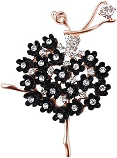 Rhinestone Ballet Dancer Brooch Pin for Women Girls Fashion Crystal Rose Gold Plated Enamel Flowers Dancing Ballerina Brooches Lapel Elegant Dress Accessories Birthday Anniversary Jewelry Gift Black Swan