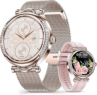 OSZNMMG CF32 レディース用スマートウォッチ、Bluetooth5.3通話機能付き、丸型1.27インチ、100種類の運動モード搭載、小型でおしゃれなデザイン。