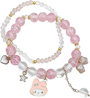Kawaii Bracelet Set Cute Bracelets for Teen Girls Elastic Beaded Bracelets Aesthetic Friendship Kawaii Jewelry with Cartoon Pendant