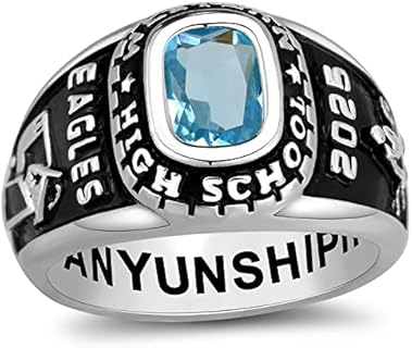 Sterling Silver Class Rings Birthstone Rings Class Rings for Men High School Personalized Custom Rings Men's Class Rings Size 5-15 College Rings for Men