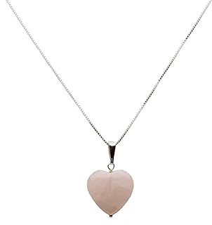 Medium Pale Rose Quartz Heart Pendant Necklace with Sterling Silver Box Chain & Spring Ring Clasp, 16 Inches