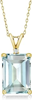 Spring Ring Clasp Sky Blue Simulated Aquamarine and Cubic Zirconia Pendant Necklace for Women on 18" Silver Cable Chain, Emerald Cut Design