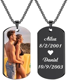Men's Custom Photo Dog Tag Necklace with Ball Chain & Box Clasp - Personalized Double-Sided Engraved Stainless Steel Pendant - Ideal Memorial Gift for Men