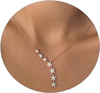 Kyerlyn Crystal Dainty Star Necklace for Women, Star CZ Charm Statement Y-Necklace Gold/Silver/Rose Gold Shining Exquisite Choker Necklace for Girls Adjustable Jewelry Gifts
