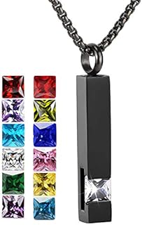 YOUFENG Crystal Urn Necklace with Cubic Zirconia and Cube Chain for Loved Ones - Stainless Steel Memorial Cremation Locket