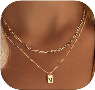 14K Gold-Plated Box Chain Initial Choker Necklace for Women, Dainty Square Letter Pendant Personalized Jewelry Gift