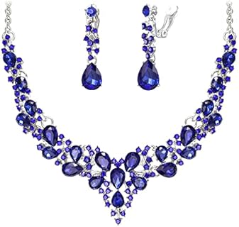 Stunning Crystal Bow Necklace with Lobster Clasp, Complemented by Austrian Crystal Teardrop Cluster Earrings, Perfect For Girls' Birthday or Prom Events