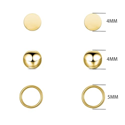 3 Pairs Titanium Stud Earrings Set, Hypoallergenic Women Earrings Nickel Free Earrings for Sensitive Ears Classic Dainty Girls Earring Studs