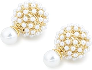 Fenni Jewelry Classic Circle Stud Front and Hollow Design Ball Back, Double Side Crystal Earrings Stud Earrings for Women Bridal